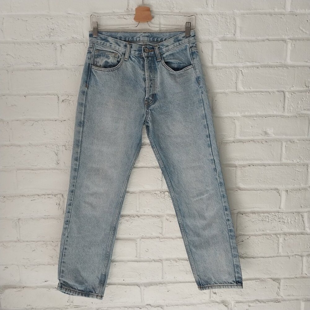 John Galt Jeans Womens Small Blue Light Wash Faded Straight Button Fly High Rise